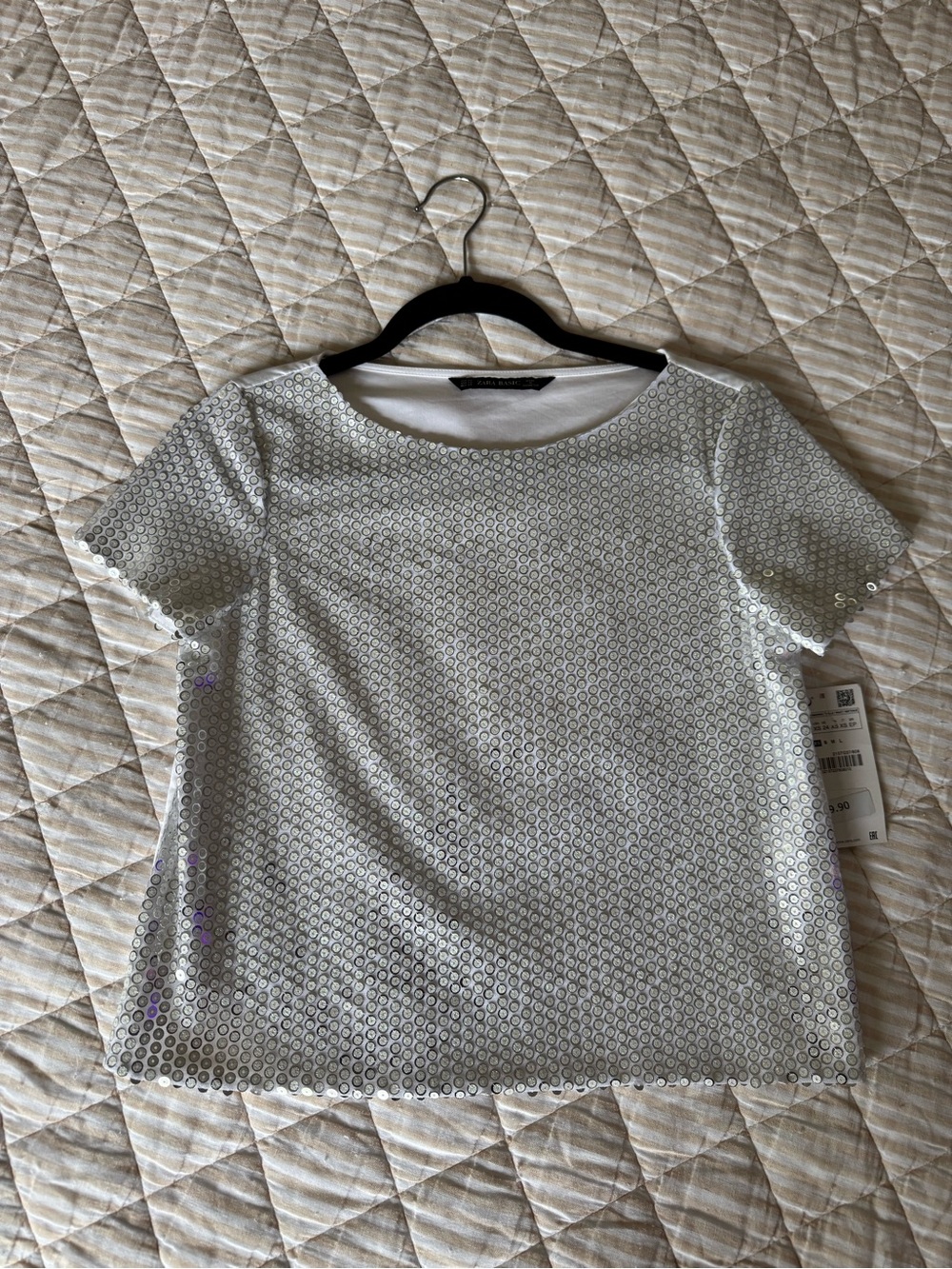 Zara Silver Sequin Short Sleeve Tee